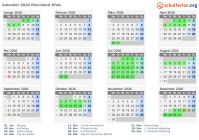 Kalender 2026 mit Ferien und Feiertagen Rheinland-Pfalz