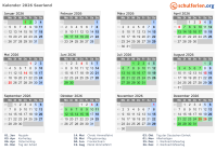 Kalender 2026 mit Ferien und Feiertagen Saarland
