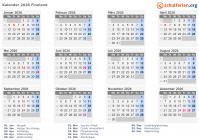 Kalender 2026 mit Ferien und Feiertagen Finnland