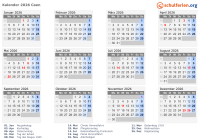 Kalender 2026 mit Ferien und Feiertagen Caen
