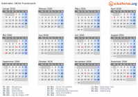 Kalender 2026 mit Ferien und Feiertagen Frankreich