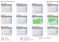 Kalender 2026 mit Ferien und Feiertagen Hamburg