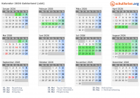 Kalender 2026 mit Ferien und Feiertagen Gelderland (süd)