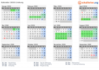 Kalender 2026 mit Ferien und Feiertagen Limburg