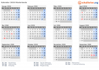 Kalender 2026 mit Ferien und Feiertagen Niederlande