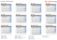 Kalender 2026 mit Ferien und Feiertagen Kanada