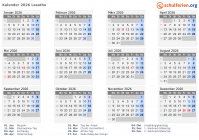 Kalender 2026 mit Ferien und Feiertagen Lesotho
