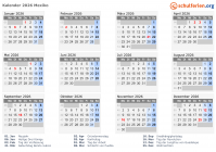 Kalender 2026 mit Ferien und Feiertagen Mexiko