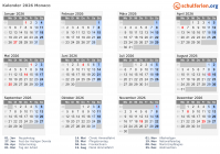 Kalender 2026 mit Ferien und Feiertagen Monaco