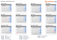 Kalender 2026 mit Ferien und Feiertagen Österreich