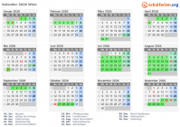Kalender 2026 mit Ferien und Feiertagen Wien
