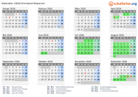 Kalender 2026 mit Ferien und Feiertagen Ermland-Masuren