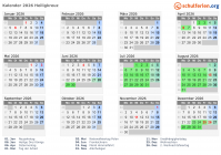 Kalender 2026 mit Ferien und Feiertagen Heiligkreuz