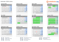 Kalender 2026 mit Ferien und Feiertagen Lebus