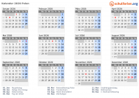 Kalender 2026 mit Ferien und Feiertagen Polen