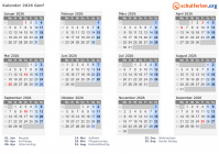 Kalender 2026 mit Ferien und Feiertagen Genf
