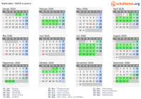 Kalender 2026 mit Ferien und Feiertagen Luzern