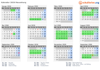 Kalender 2026 mit Ferien und Feiertagen Neuenburg