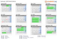 Kalender 2026 mit Ferien und Feiertagen Sankt Gallen