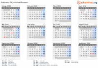 Kalender 2026 mit Ferien und Feiertagen Schaffhausen