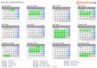Kalender 2026 mit Ferien und Feiertagen Solothurn