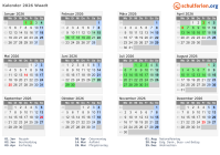 Kalender 2026 mit Ferien und Feiertagen Waadt