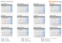 Kalender 2026 mit Ferien und Feiertagen Zürich