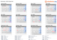 Kalender 2026 mit Ferien und Feiertagen Spanien