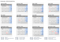 Kalender 2026 mit Ferien und Feiertagen Südafrika