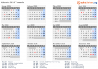 Kalender 2026 mit Ferien und Feiertagen Tansania