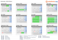 Kalender 2026 mit Ferien und Feiertagen Blanz