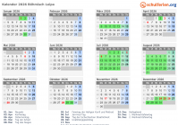 Kalender 2026 mit Ferien und Feiertagen Böhmisch Leipa