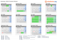 Kalender 2026 mit Ferien und Feiertagen Friedeck-Mistek