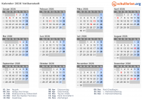 Kalender 2026 mit Ferien und Feiertagen Vatikanstadt