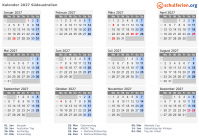 Kalender 2027 mit Ferien und Feiertagen Südaustralien