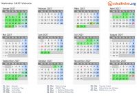 Kalender 2027 mit Ferien und Feiertagen Victoria