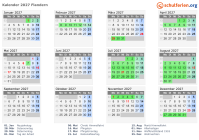Kalender 2027 mit Ferien und Feiertagen Flandern