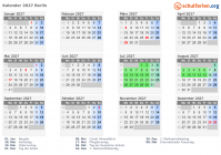 Kalender 2027 mit Ferien und Feiertagen Berlin