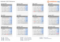 Kalender 2027 mit Ferien und Feiertagen Botsuana