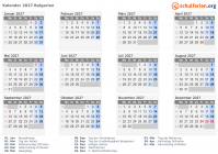 Kalender 2027 mit Ferien und Feiertagen Bulgarien