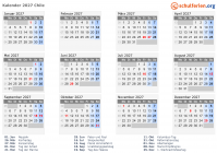 Kalender 2027 mit Ferien und Feiertagen Chile