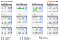 Kalender 2027 mit Ferien und Feiertagen Assens