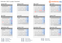 Kalender 2027 mit Ferien und Feiertagen Lyngby-Taarbæk