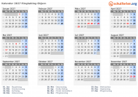 Kalender 2027 mit Ferien und Feiertagen Ringkøbing-Skjern
