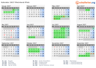 Kalender 2027 mit Ferien und Feiertagen Rheinland-Pfalz