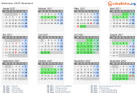 Kalender 2027 mit Ferien und Feiertagen Saarland
