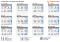 Kalender 2027 mit Ferien und Feiertagen Dominikanische Republik