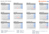 Kalender 2027 mit Ferien und Feiertagen Estland