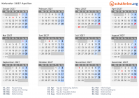 Kalender 2027 mit Ferien und Feiertagen Apulien