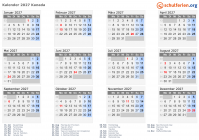 Kalender 2027 mit Ferien und Feiertagen Kanada